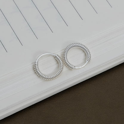 Elegant Coiled Design Silver Hoops