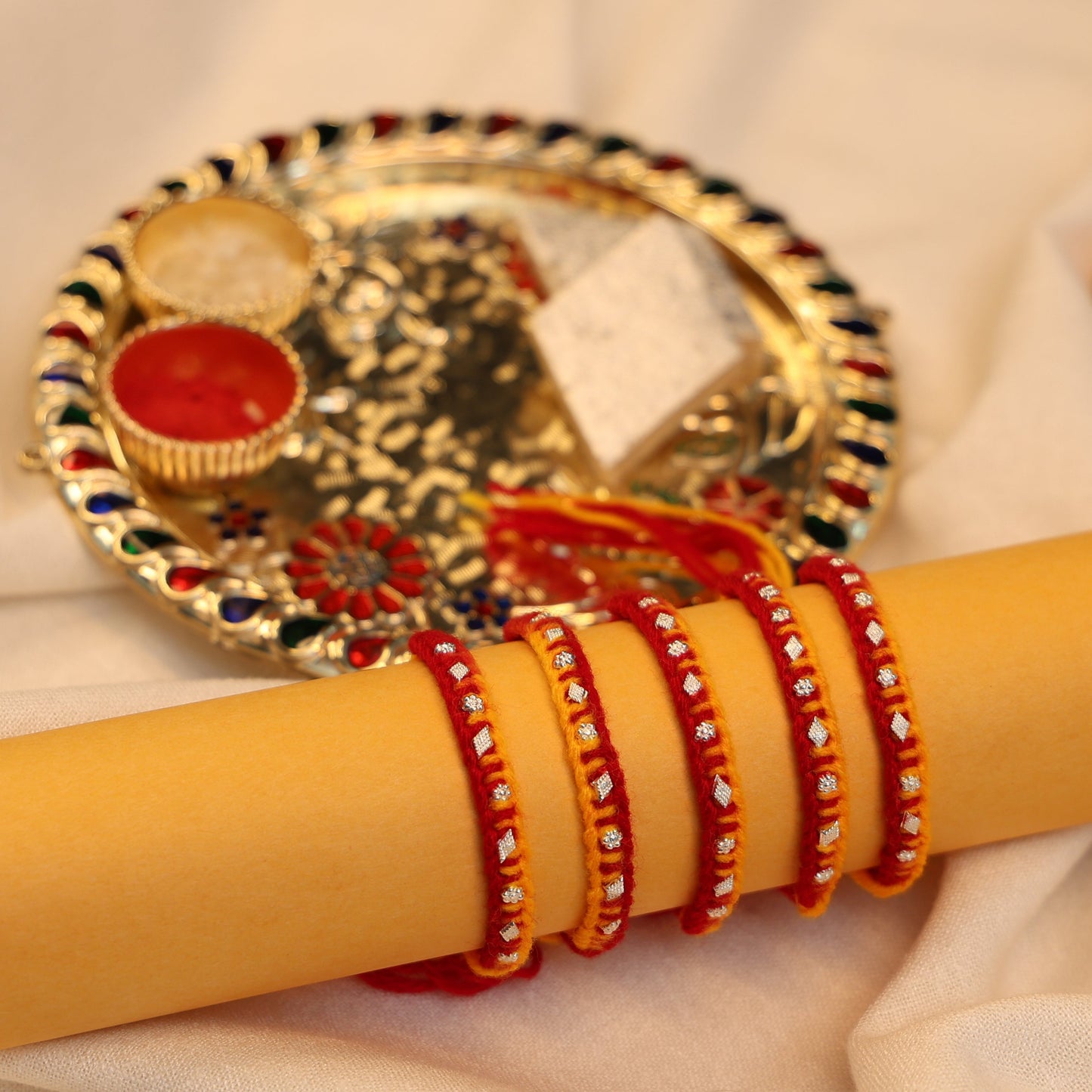 Handcrafted Silver Buds Rakhi Assorted Design