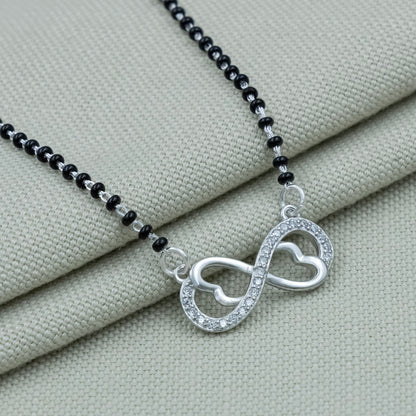 Infinity Love Black Beads Silver Mangalsutra