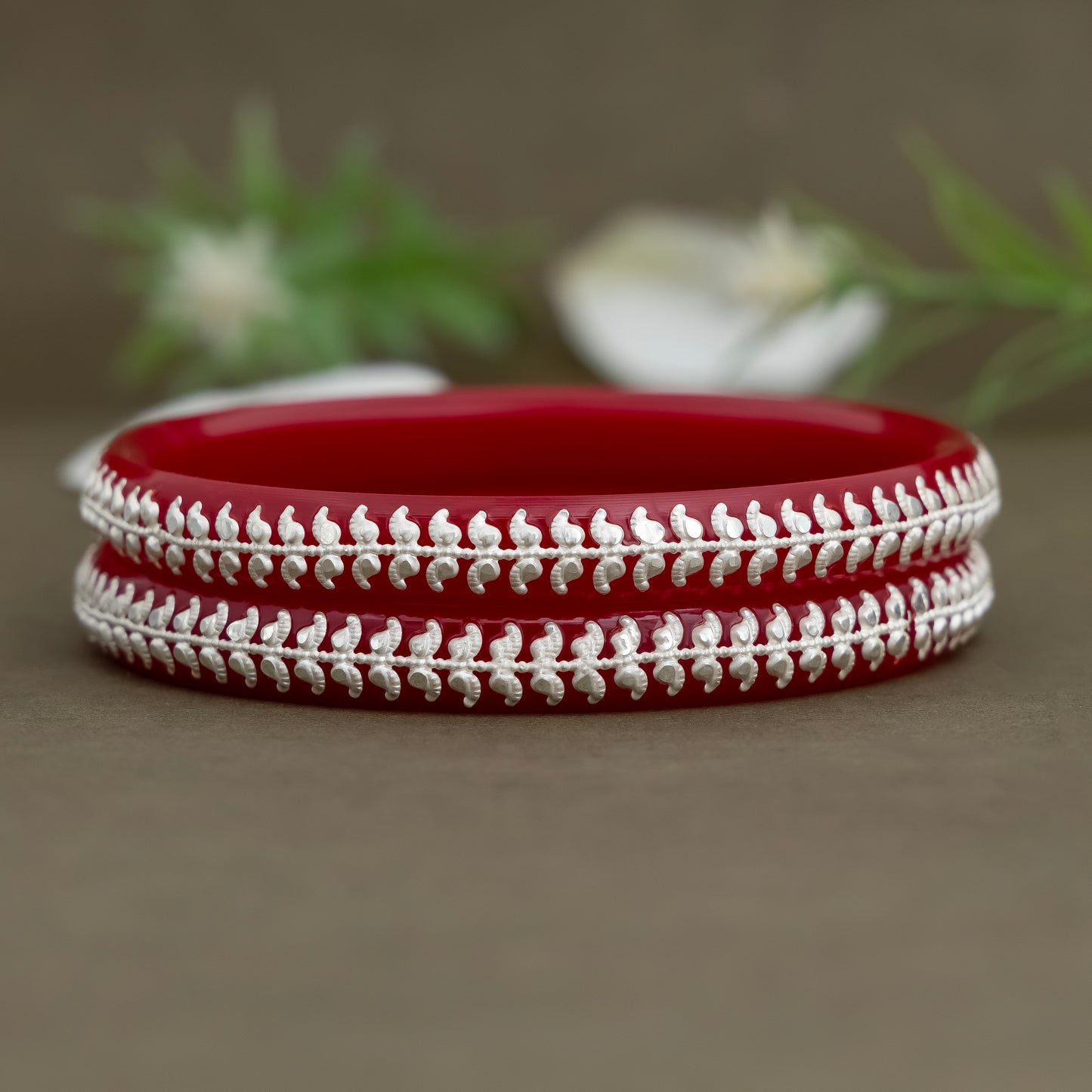 Red Bangles with Pure Silver Border Design