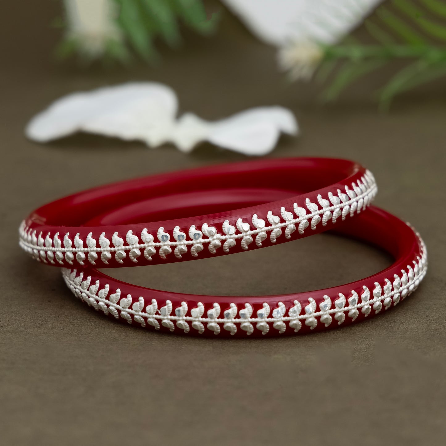 Red Bangles with Pure Silver Border Design