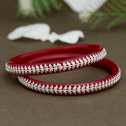Red Bangles with Pure Silver Border Design
