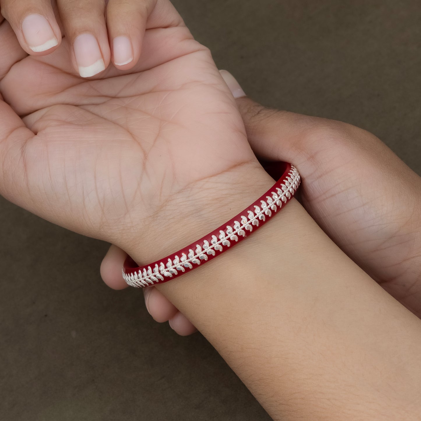 Red Bangles with Pure Silver Border Design