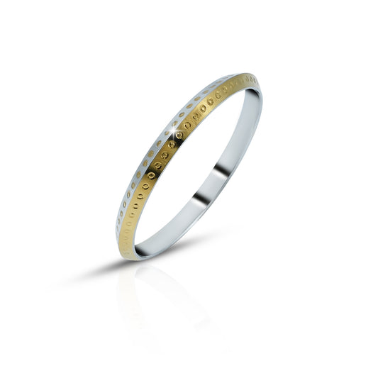 Elegant silver kada with gold plating and subtle engraved design