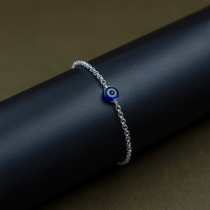 Stylish Silver Chain Bracelet with Evil Eye