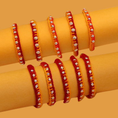 Handcrafted Silver Buds Rakhi Assorted Design (combo)