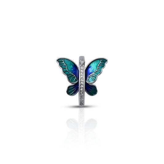 Sterling silver ring featuring a colorful butterfly design