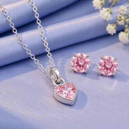 Silver Heart Pendant Earrings Combo Set