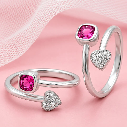 Heart Shaped Design Silver Toe Ring with Pink Gemstone