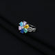 Silver Colourful Flower Leaf Ring