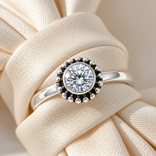 Shiny Crystal Stone Silver Ring