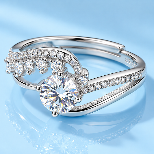 925 Sterling Silver Twist Pavé Solitaire Ring