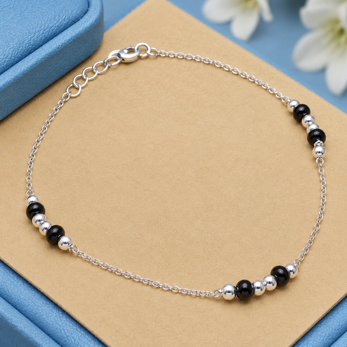 Black Pearl Touch Silver Chain Bracelet for Women