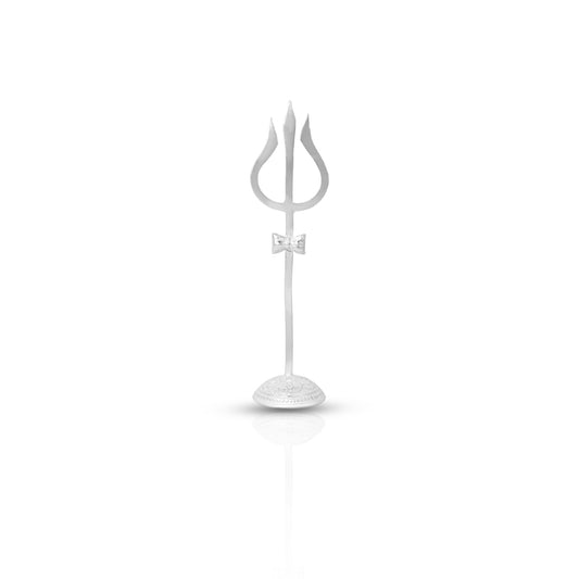 Elegant silver Trishul paired with a Damru for spiritual rituals