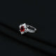 Silver Four Leaf Design Center Red Gem Stone Ring for Girls