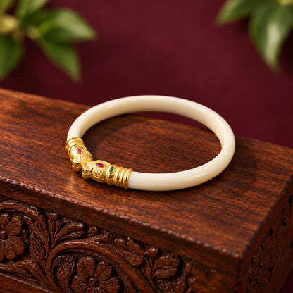 Gold Polish Premium Gajmukh Silver Bangles Multi-Color Edition