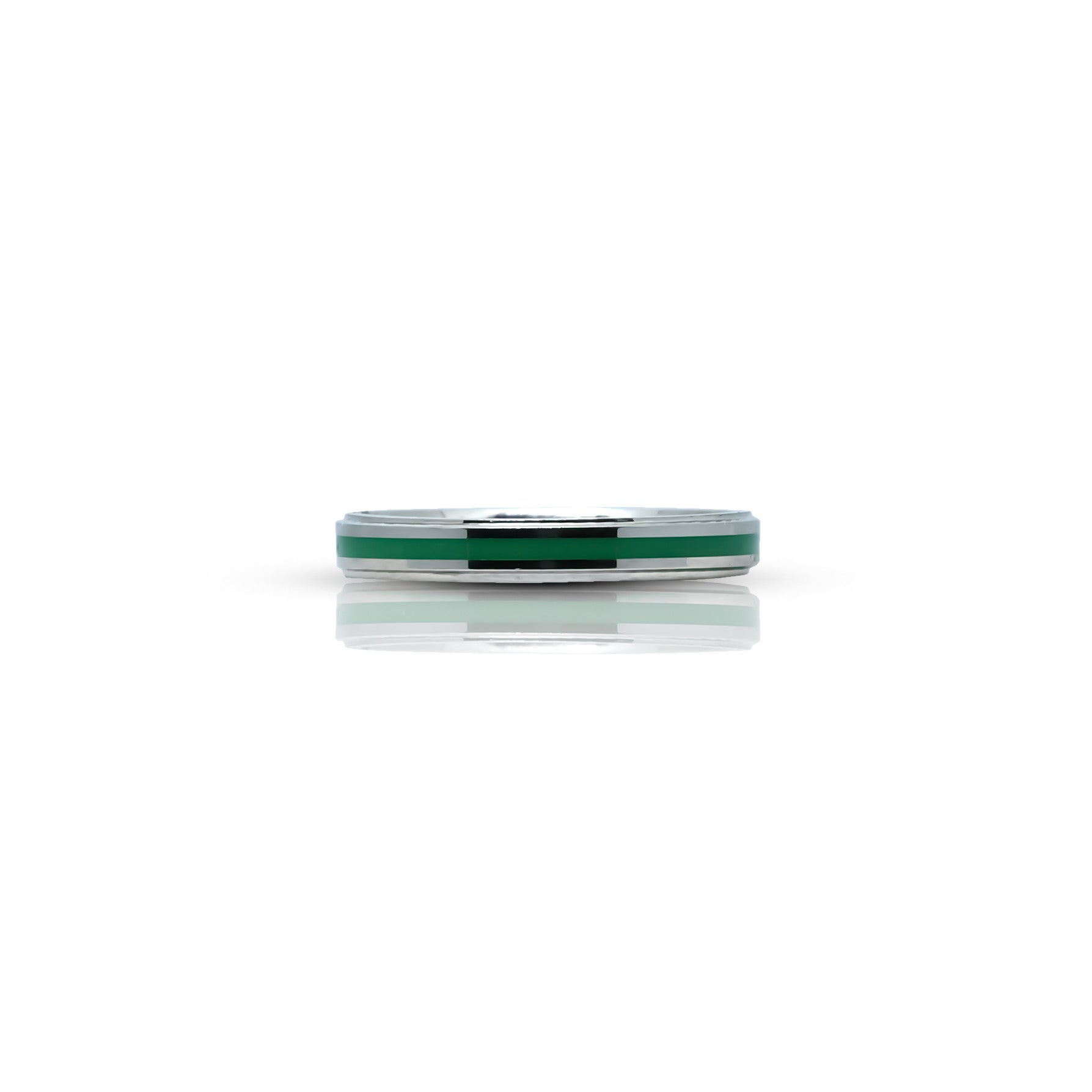 Fashion-forward sterling silver ring for girls with a sleek green stripe design.