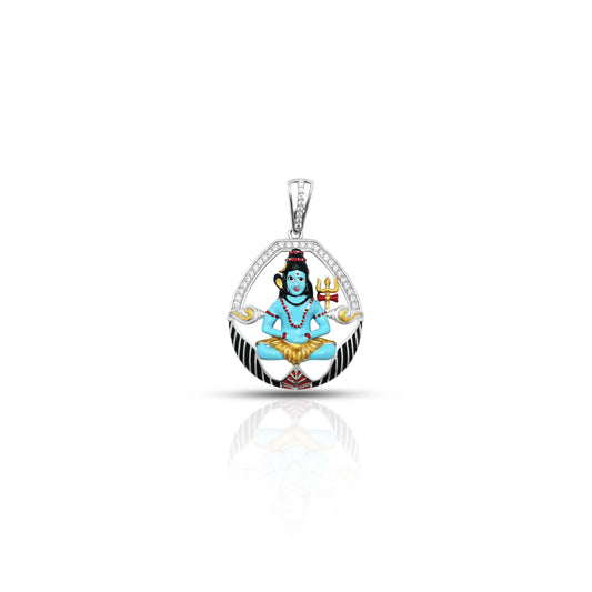 Sterling silver pendant featuring Shiv Ji in Dhyenyog with Trishul for spiritual peace