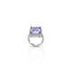 Stylish silver ring featuring center purple square gem.