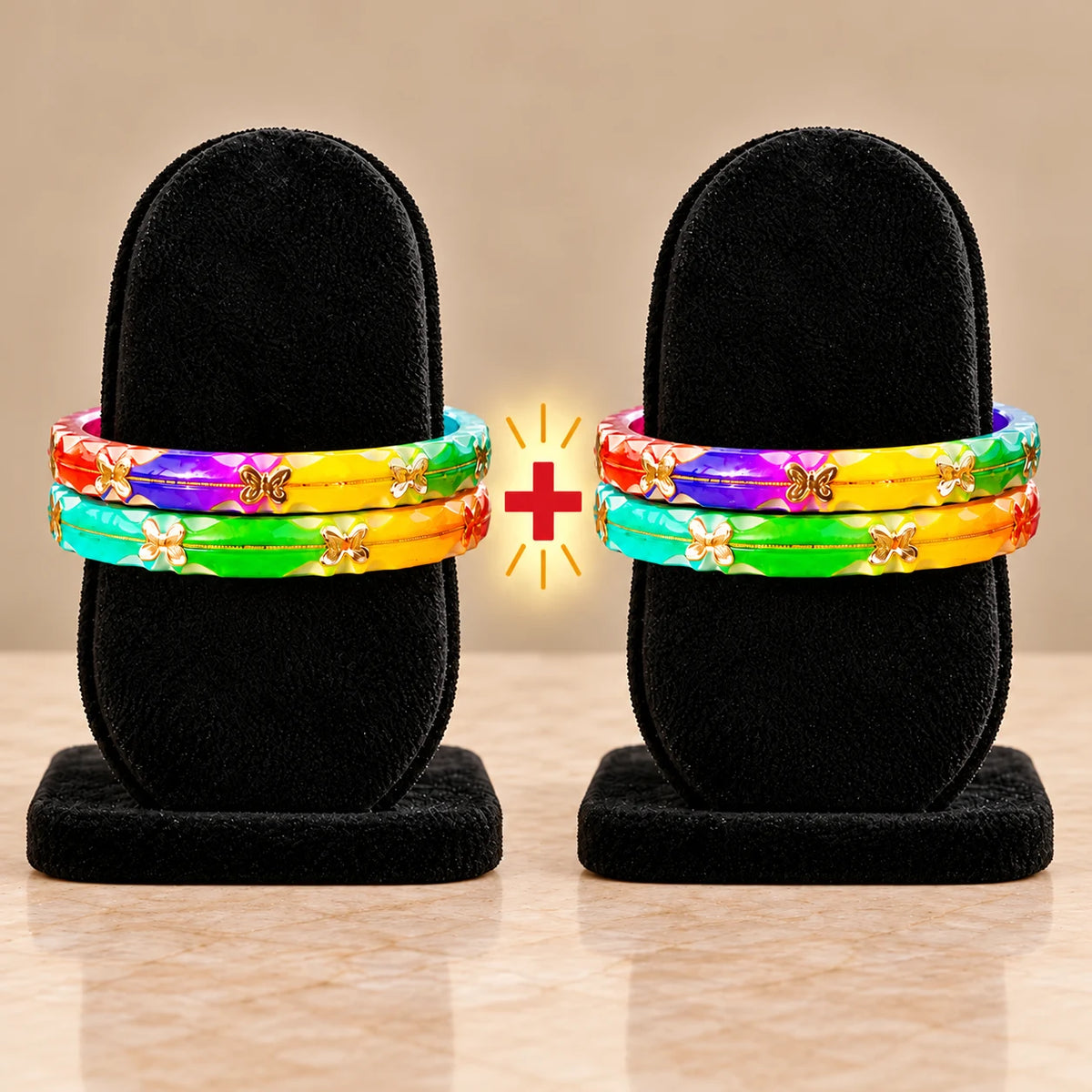 Multicolour Butterfly Charm Bangles with Golden Detailing for Women