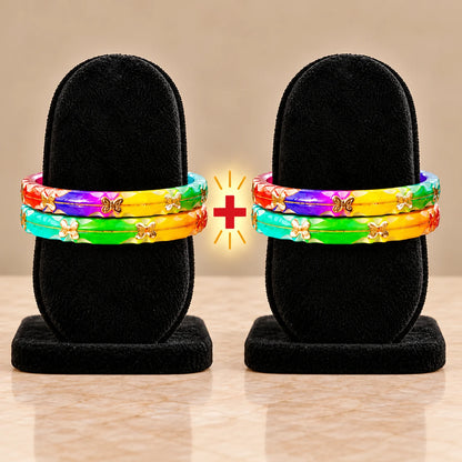 Multicolour Butterfly Charm Bangles with Golden Detailing for Women