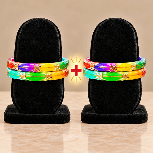 Multicolour Butterfly Charm Bangles with Golden Detailing