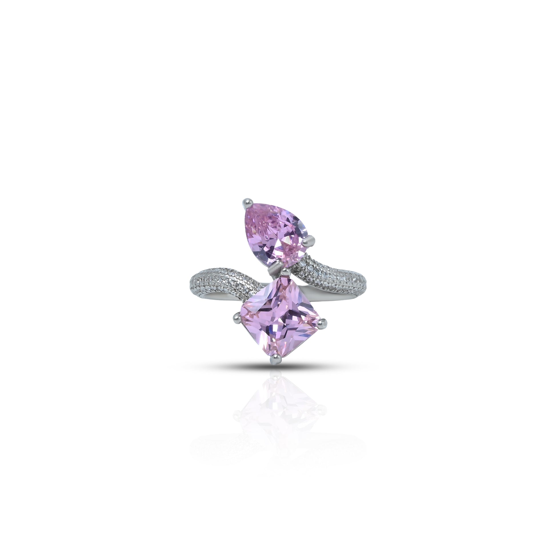 Sterling silver ring featuring two purple gemstones.