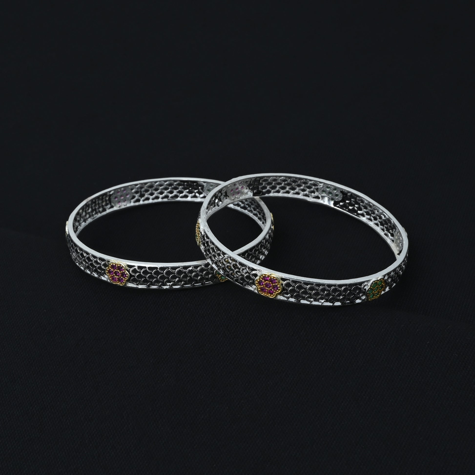 Silver Colorful Gem Stone Wind and Flower Design Chudi for Girls