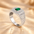 Center Green Gemstone Silver Ring For Boys