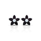 Elegant black flower stud earrings with a pearl center