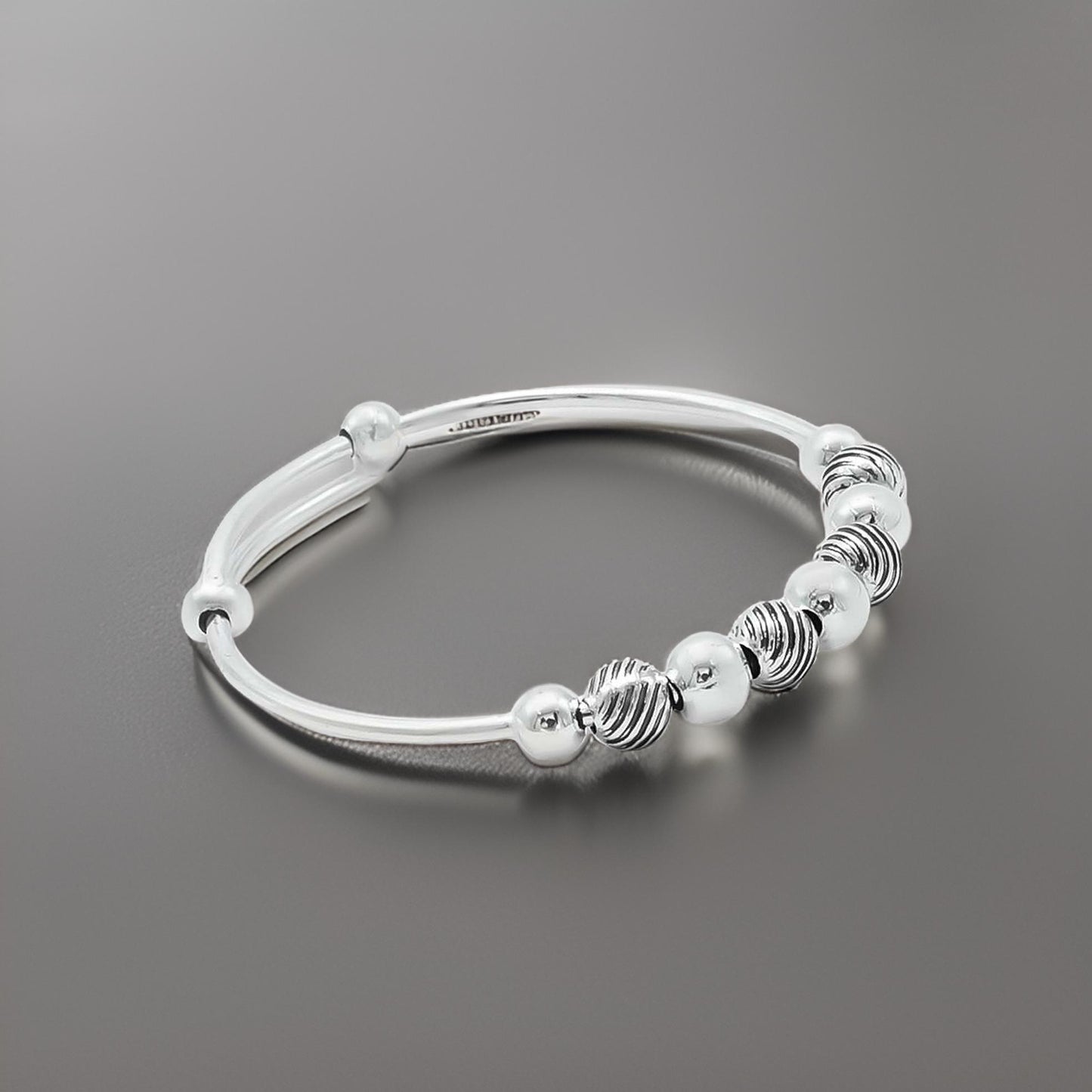 Premium silver hand kada with spiral beads for baby boys, crafted in 925 sterling silver