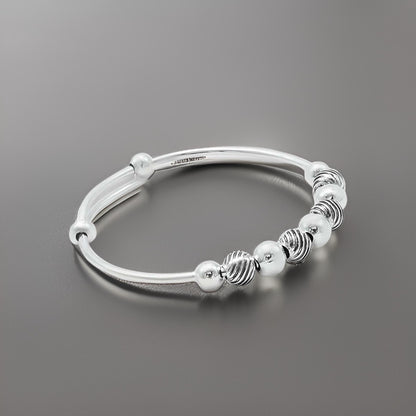 Premium silver hand kada with spiral beads for baby boys, crafted in 925 sterling silver