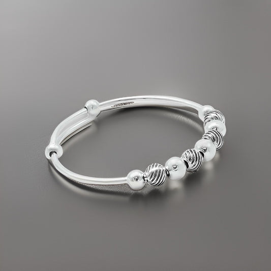 Premium silver hand kada with spiral beads for baby boys, crafted in 925 sterling silver