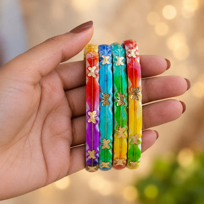 Multicolour Butterfly Charm Bangles with Golden Detailing for Women