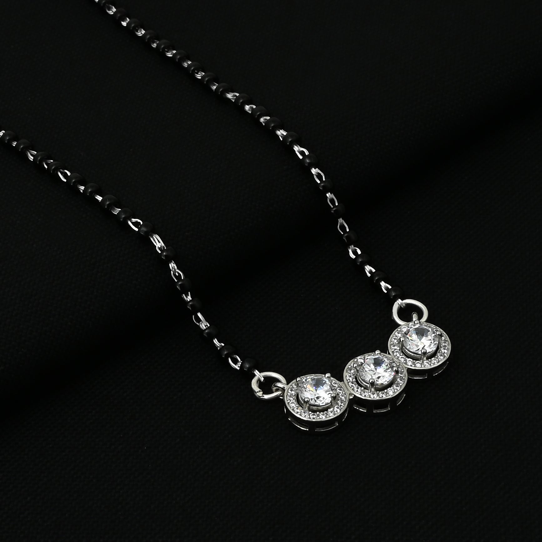 Classic Silver Mangalsutra Featuring Stones and Beads