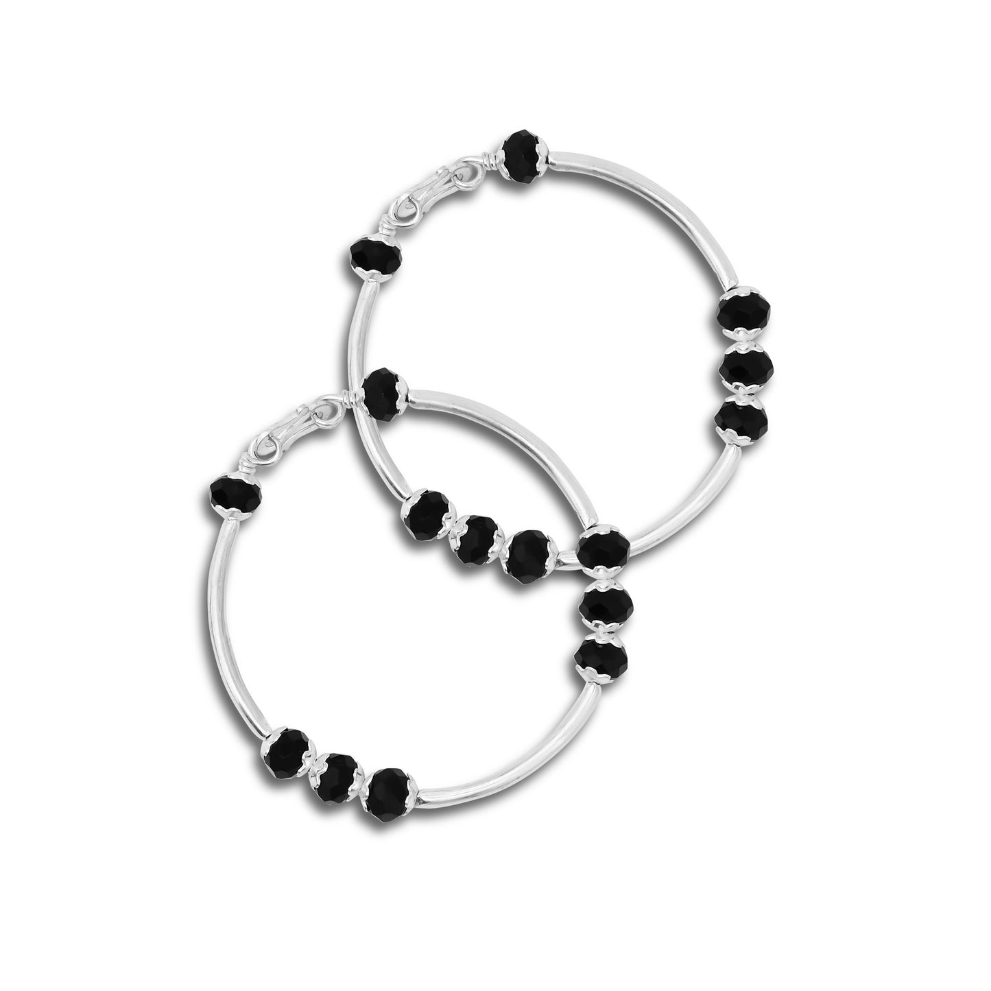 Silver baby kada with black bead accents for a stylish look