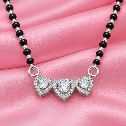 Elegant Triple Heart Charm Silver Mangalsutra