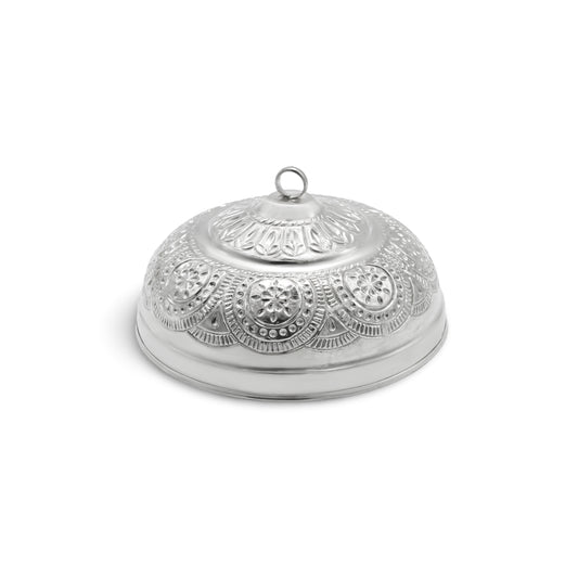 Exquisite silver carved chattar with an attached hook, perfect for adorning deities in temples