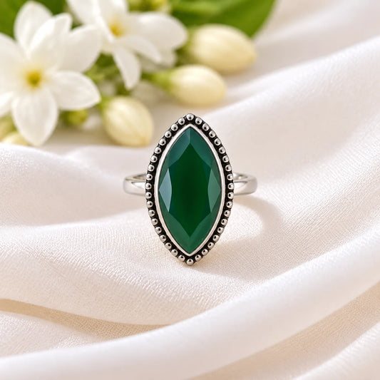 Silver Delight Green Ring