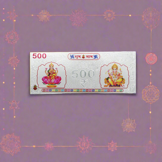 999 silver Laxmi-Ganesh printed currency note, perfect for Diwali pooja rituals.