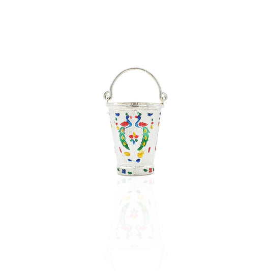 Elegant silver bucket with a detailed peacock pattern