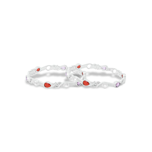 Silver Premium Red &amp; Purple Gemstone Bangles for Women