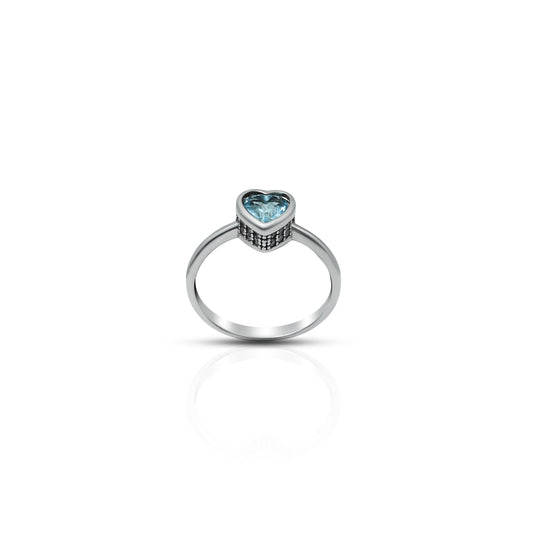 Charming blue topaz heart silver ring, a beautiful gift for girls.