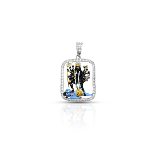 Sterling silver pendant featuring Kali Mata with Shiv Ji for divine protection and strength