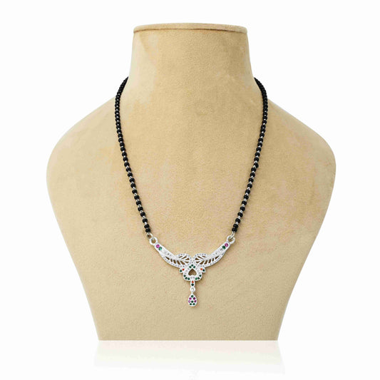 Silver Small Gems Stone Heart Design Mangalsutra