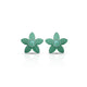 Green flower design sterling silver stud earrings with pearl center