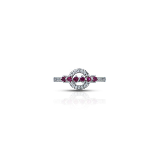 Sterling silver ring adorned with vibrant ruby stones.