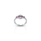 Elegant ring featuring rubies set in sterling silver.