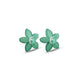 Elegant silver stud earrings featuring green flowers with pearl centers