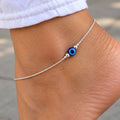 Silver Evil Eye Blue Bead Minimal Anklet for Women & Girls
